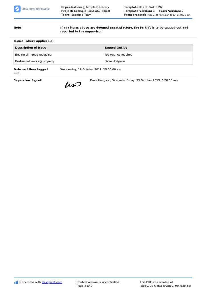 Pre start checklist for forklift Pre start checklist for forklift