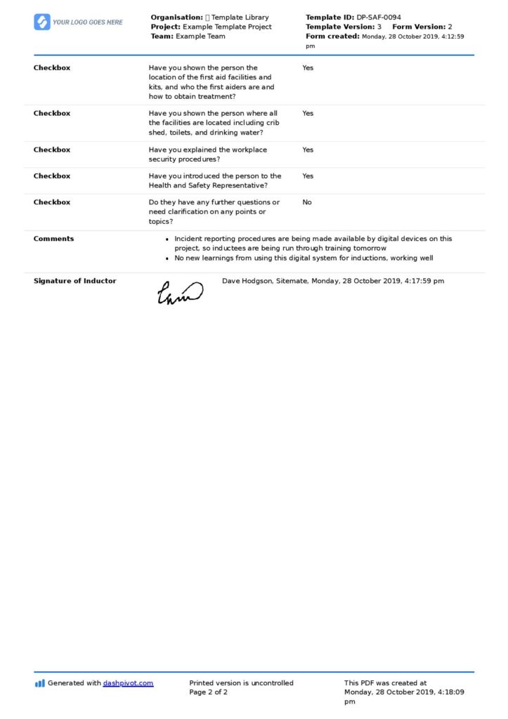 OHS induction checklist OHS induction checklist