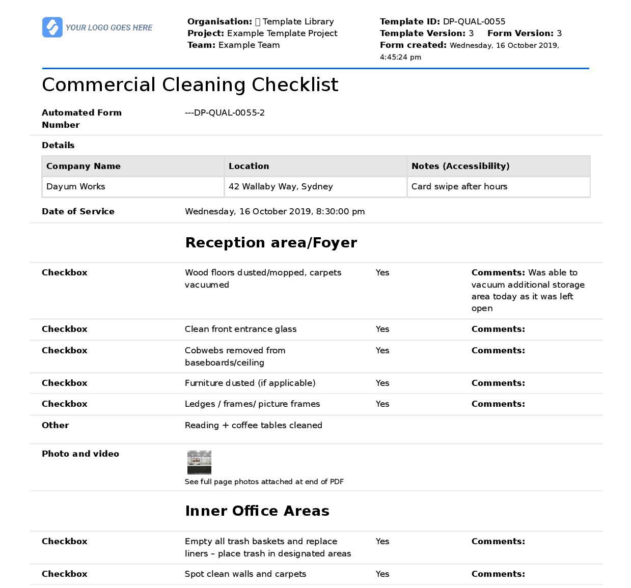 Commercial cleaning document