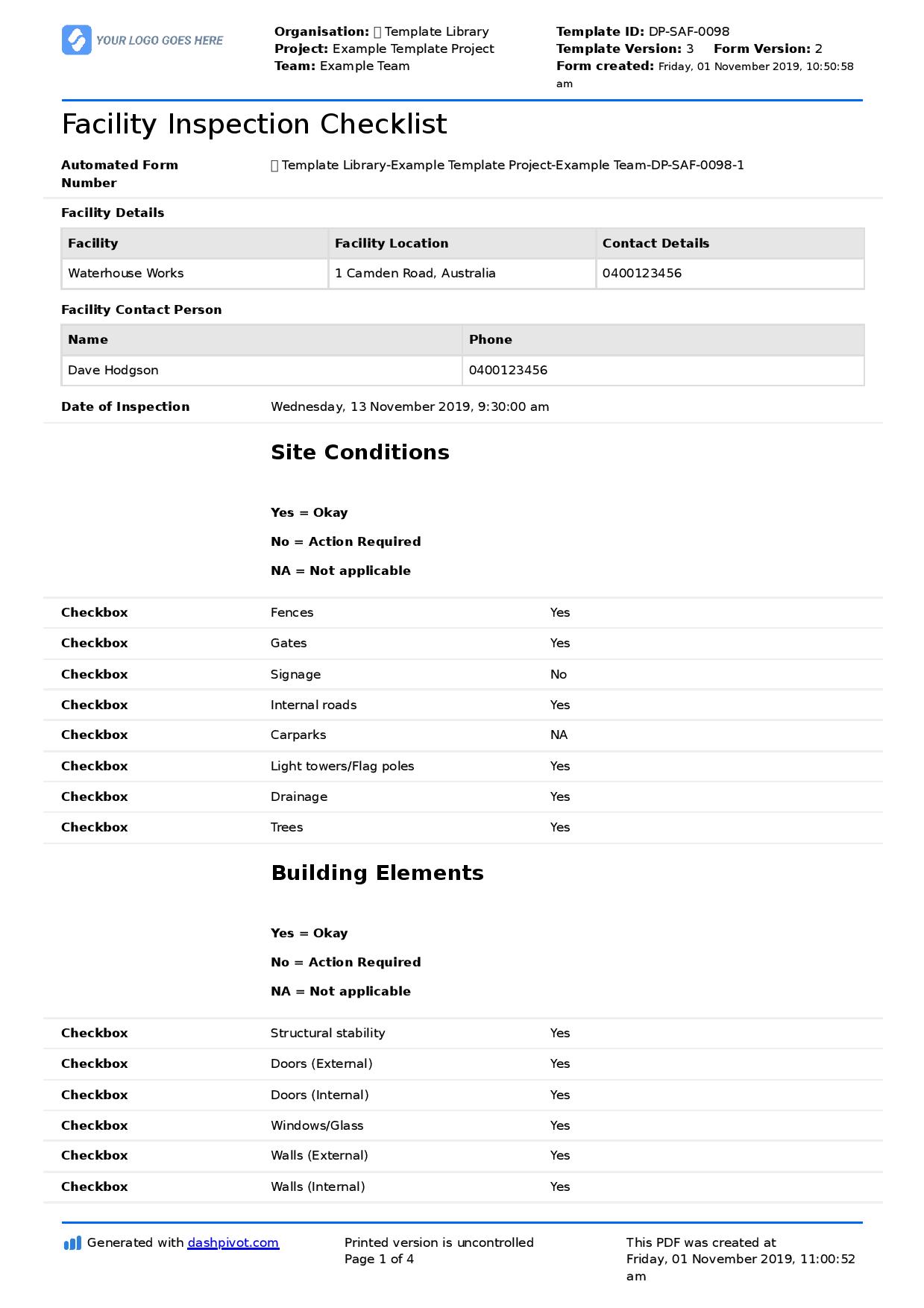 Inspection Report Food Safety For Daily Inspection Report Template