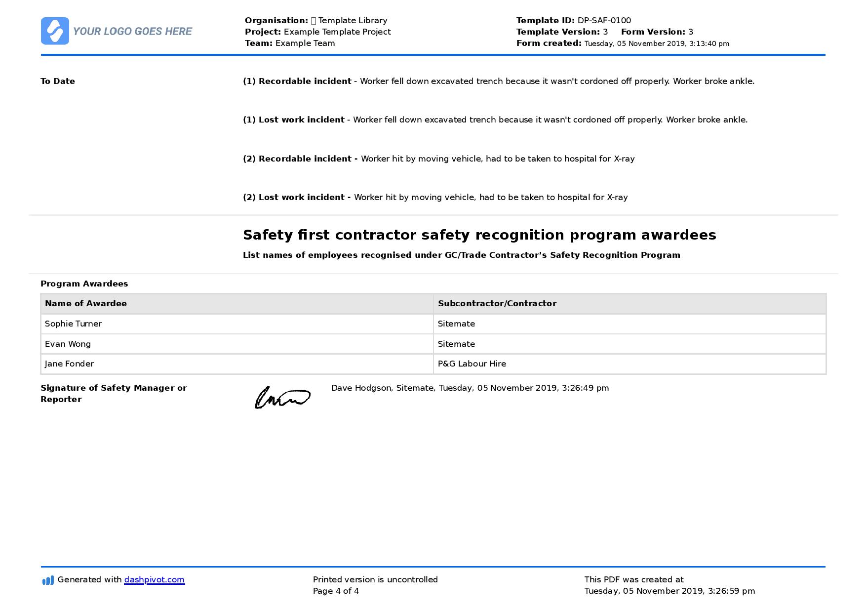 Safety Report Template Word