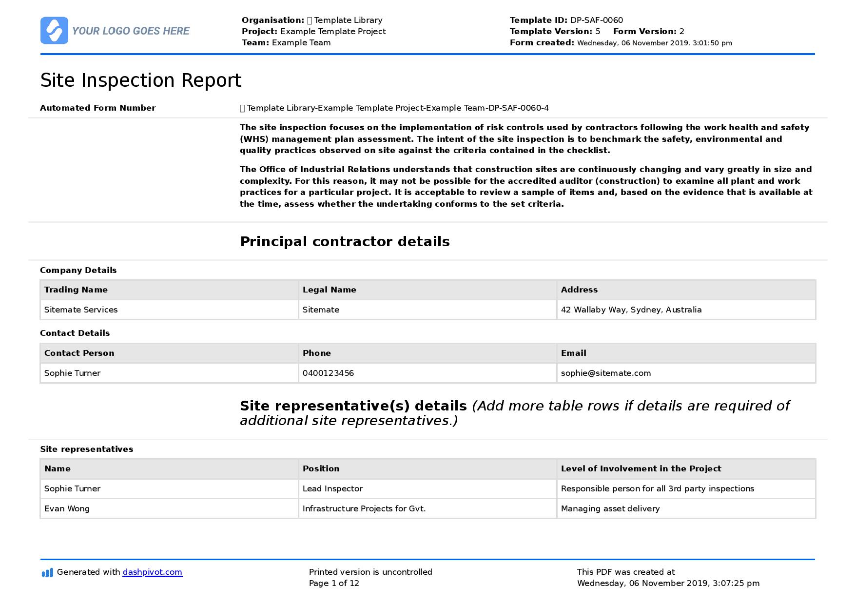 inspection in a report