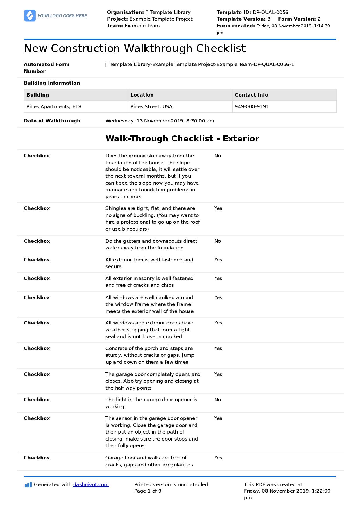 walkthrough-checklist-template