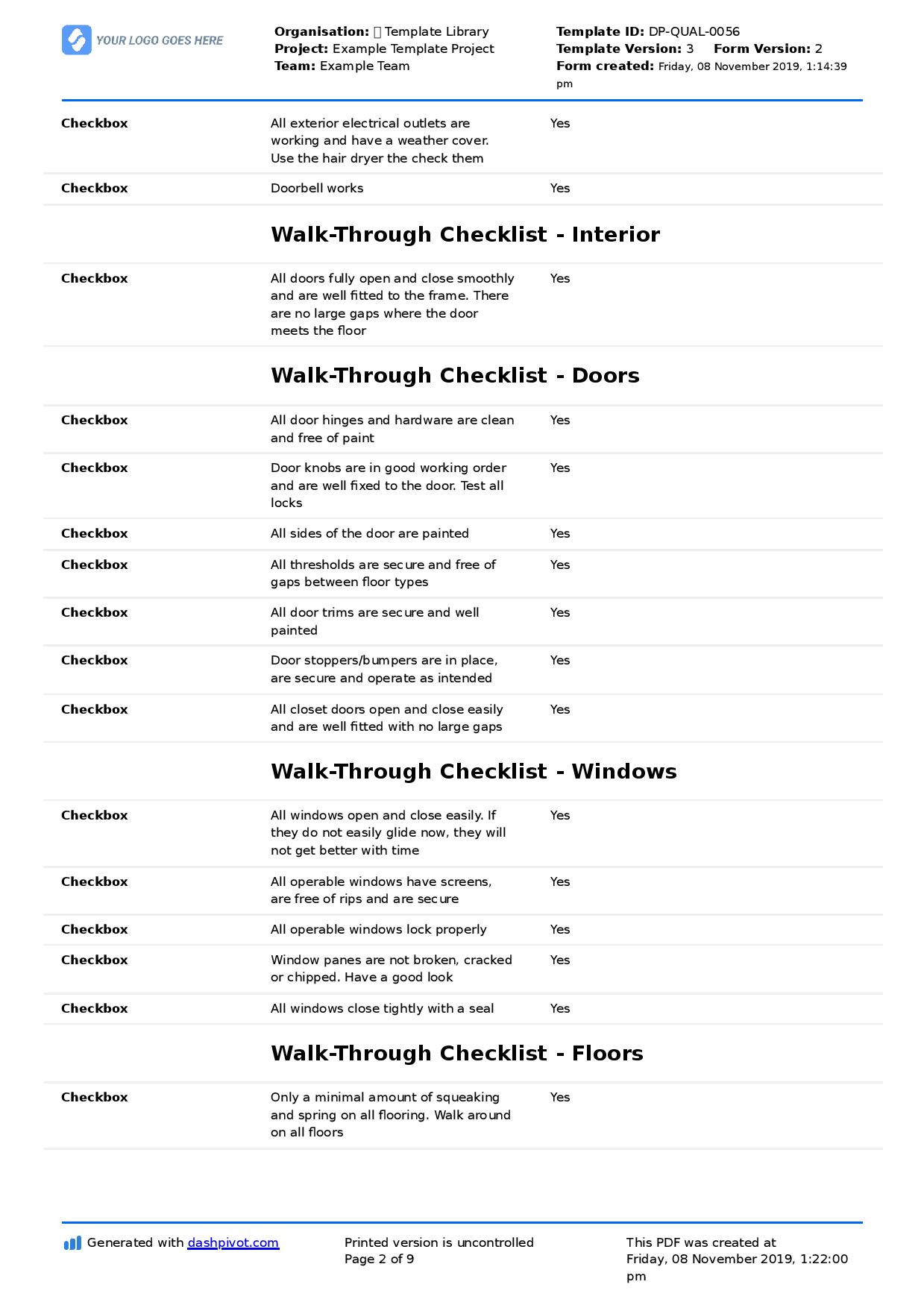 Walkthrough Checklist Template