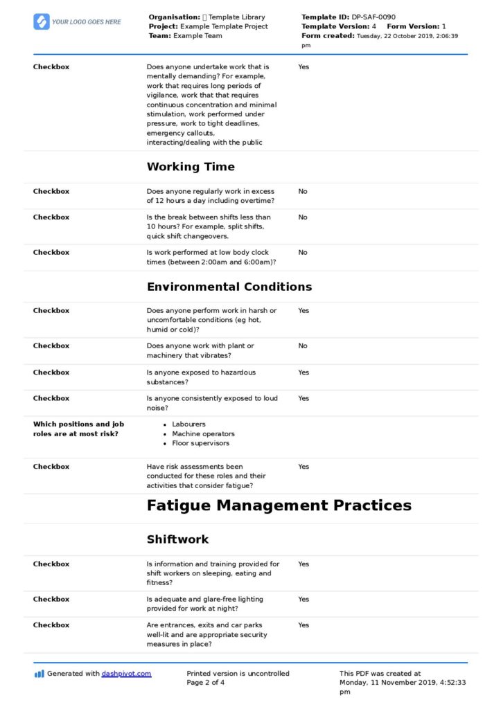 Fatigue management plan Fatigue management plan
