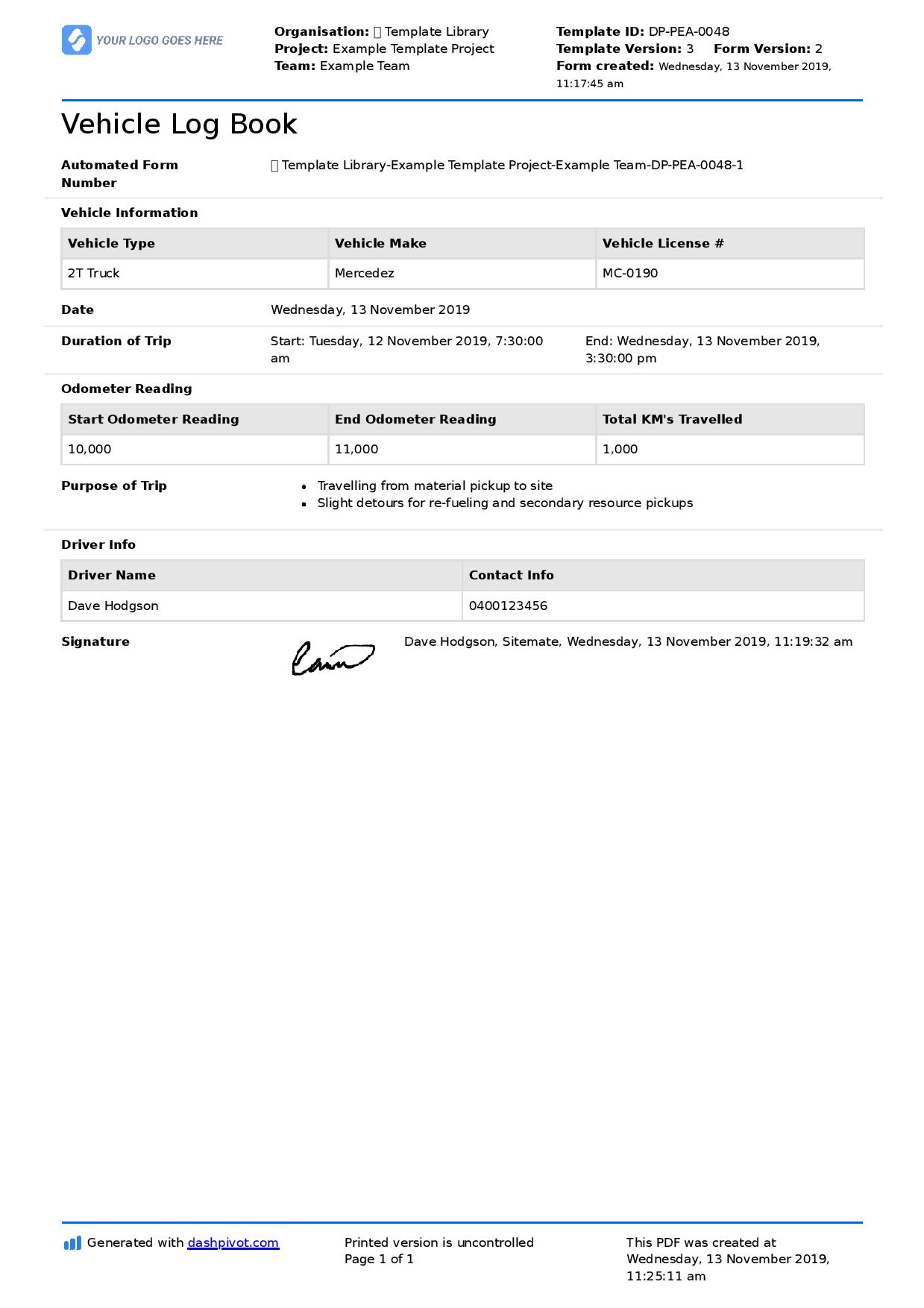 Vehicle Log Book Template Better Than PDF Excel Free To Use