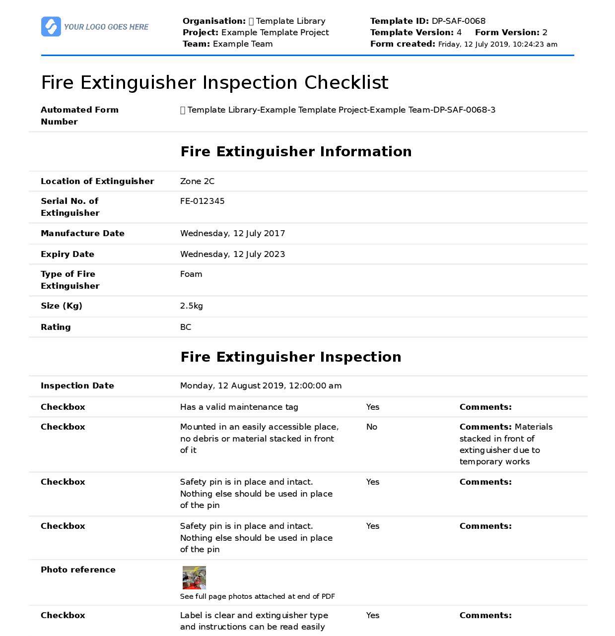 Fire inspection report export