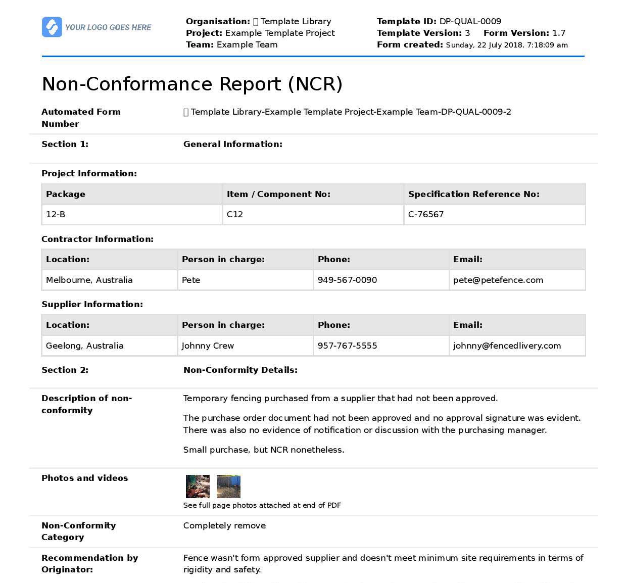 Non conformance report export Non conformance report export