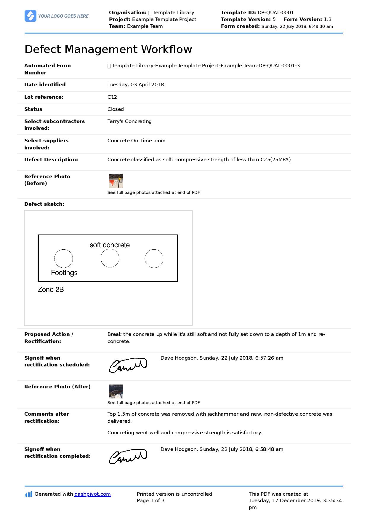 Building Defect Report: Free sample and editable template Inside Construction Deficiency Report Template