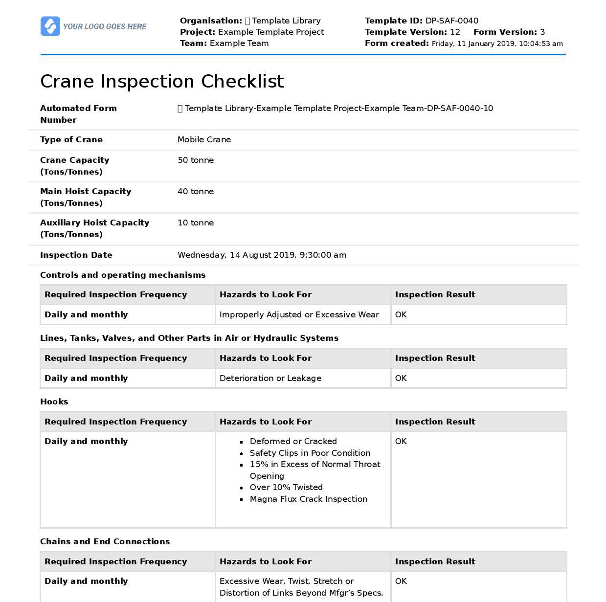 Construction inspection app export