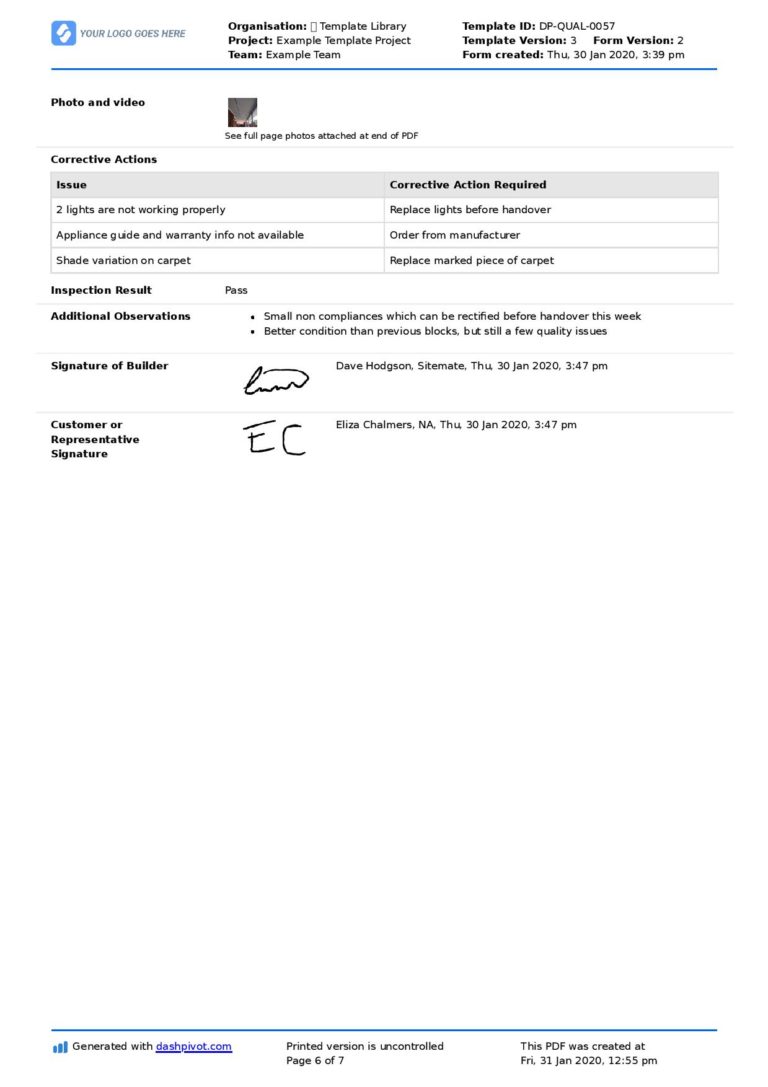 Pre Delivery Inspection Checklist template (new homes, condo, buildings)