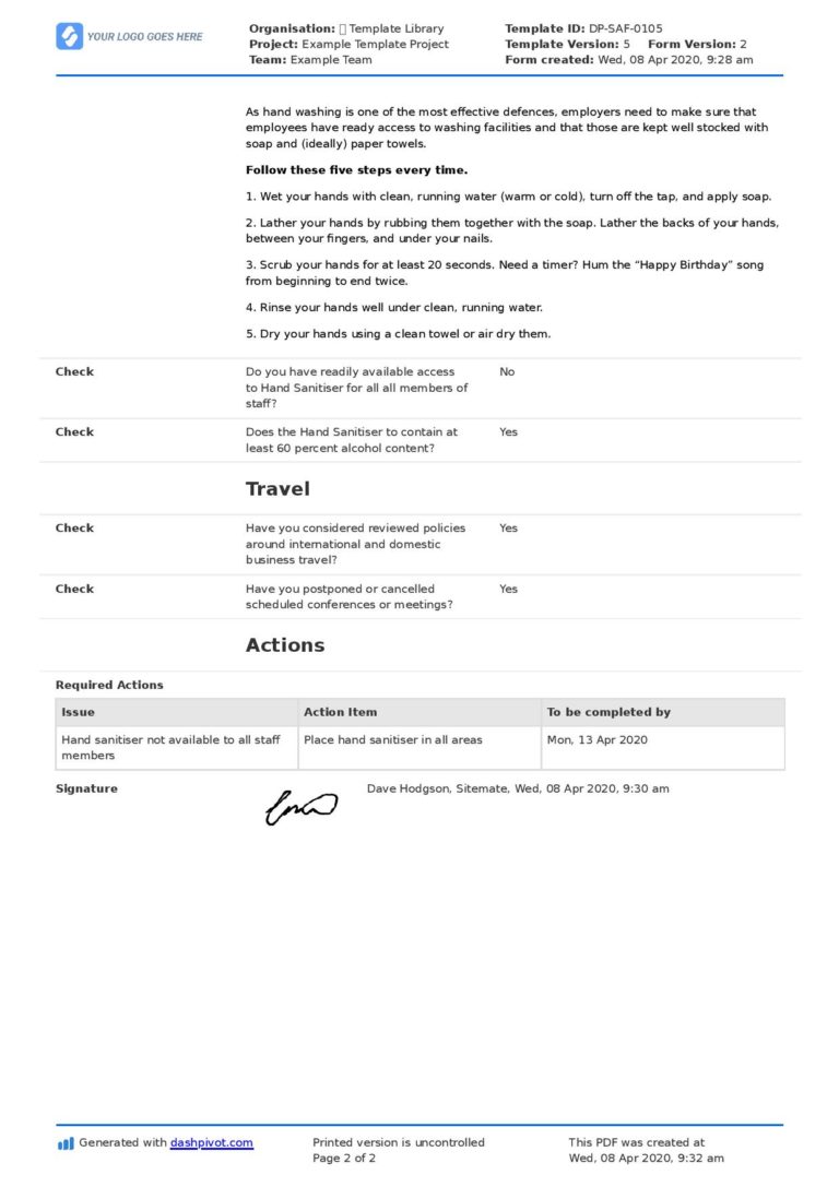 Covid19 Inspection Checklist template (Free and customisable)