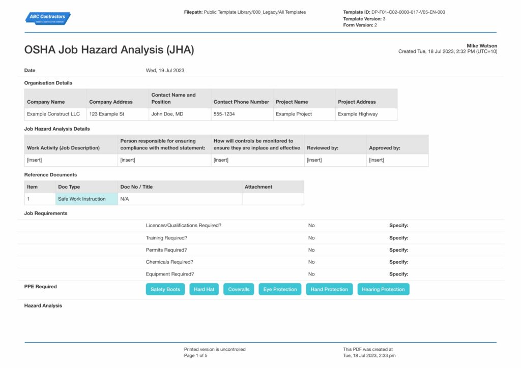 OSHA Job Hazard Analysis