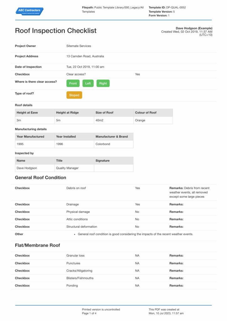 Roofing Inspection Checklist