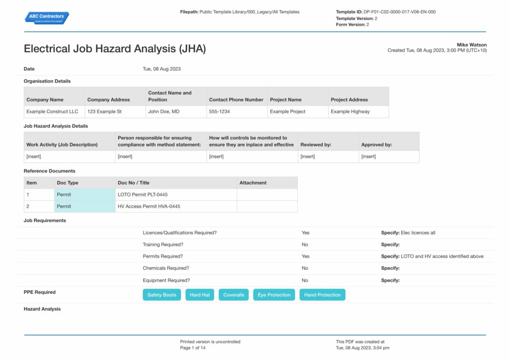 Electrical Job Hazard Analysis