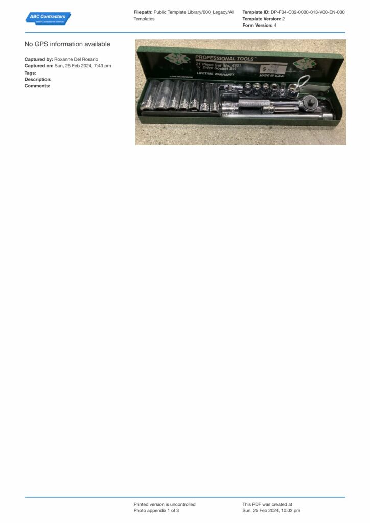 Hand Tool Inspection Checklist template