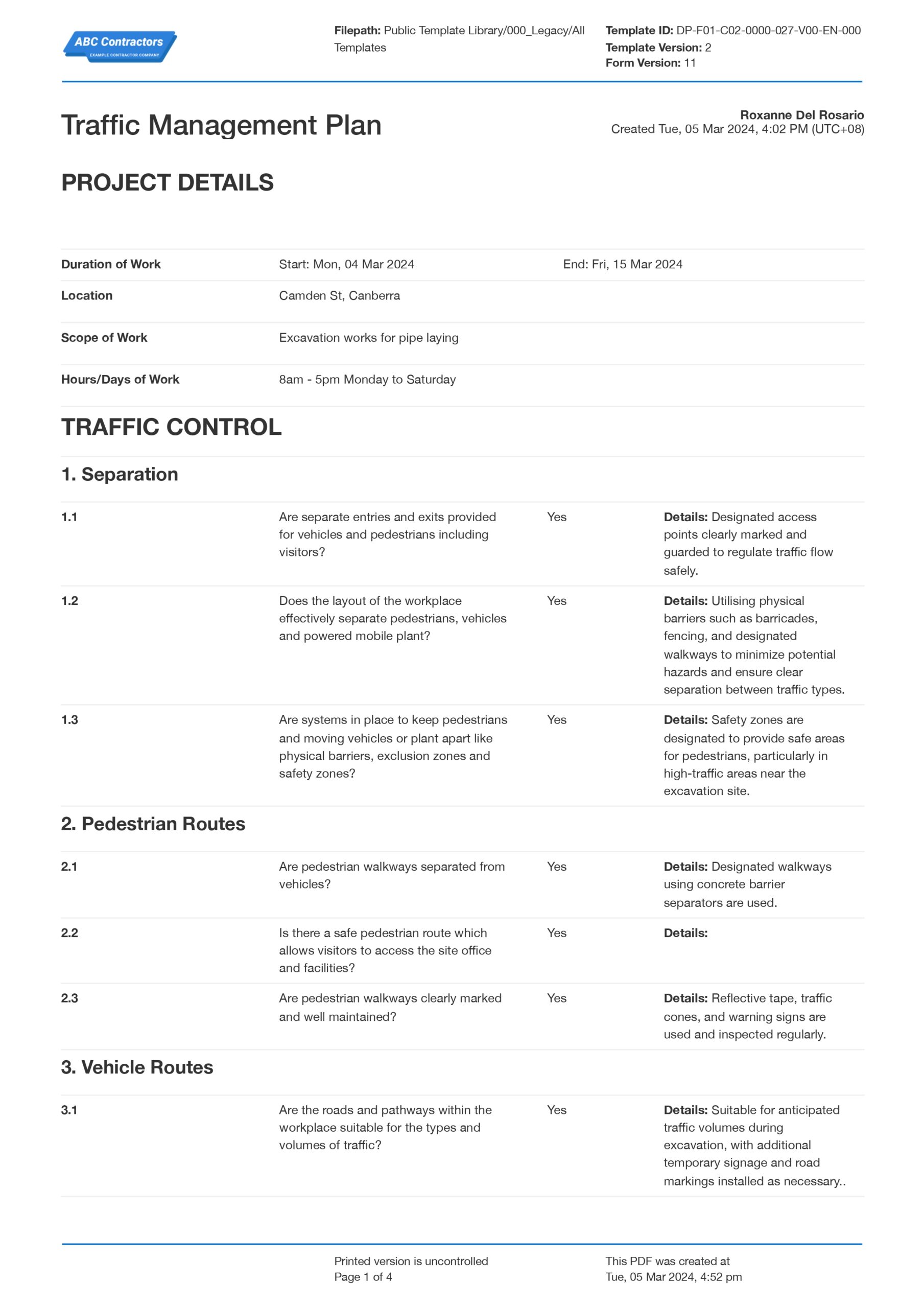 Traffic Management Plan Template Free Sample example Traffic Management Plan Template Free Sample example