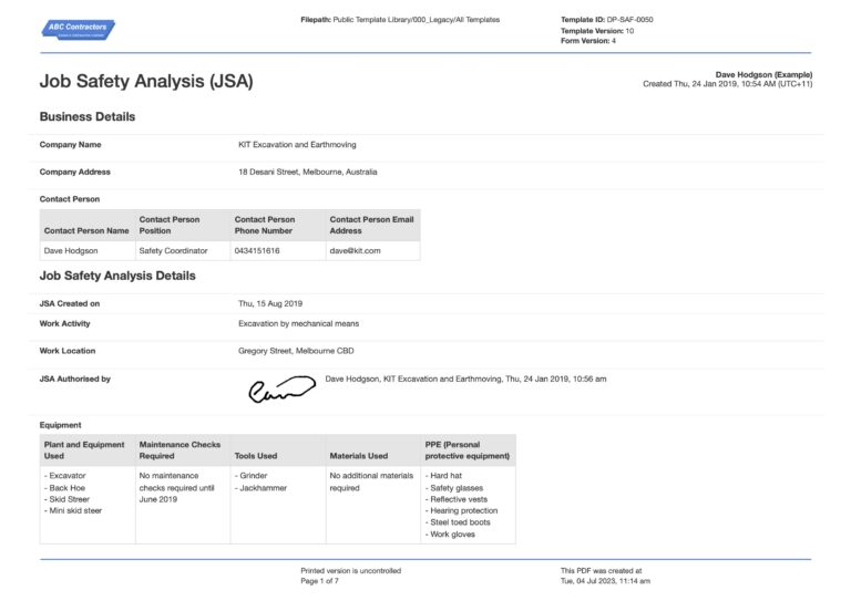 Job Safety Analysis (JSA) Template: Free and editable template
