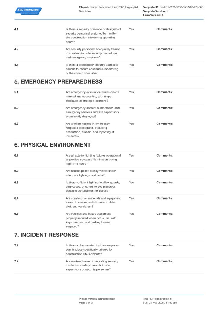 physical security assessment checklist template page 2 physical security assessment checklist template page 2