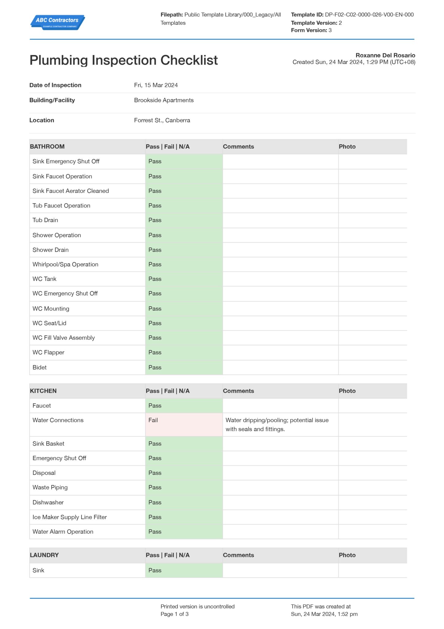 Plumbing Inspection Checklist Template: Free and Printable