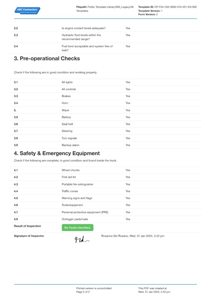 Cherry Picker Inspection Checklist Template page 2