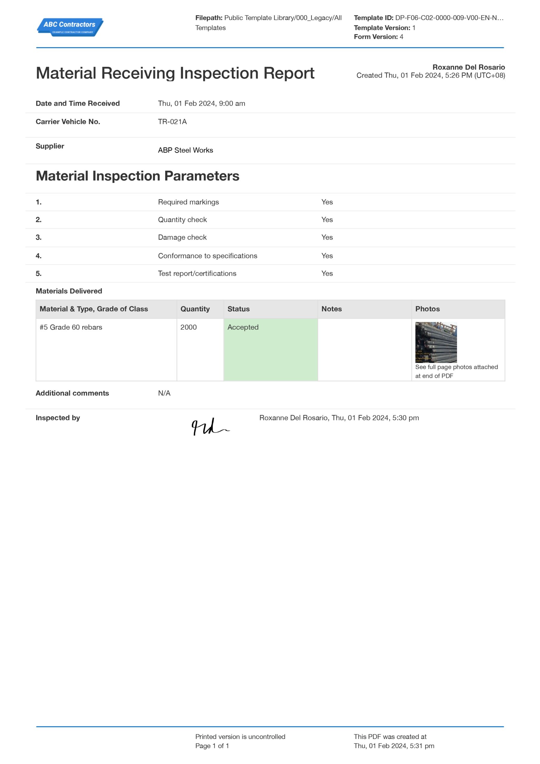 Material Inspection and Receiving Report Template: Free Checklist