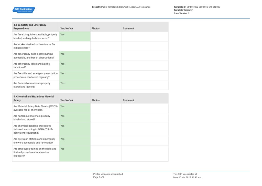 Manufacturing safety audit checklist Manufacturing safety audit checklist