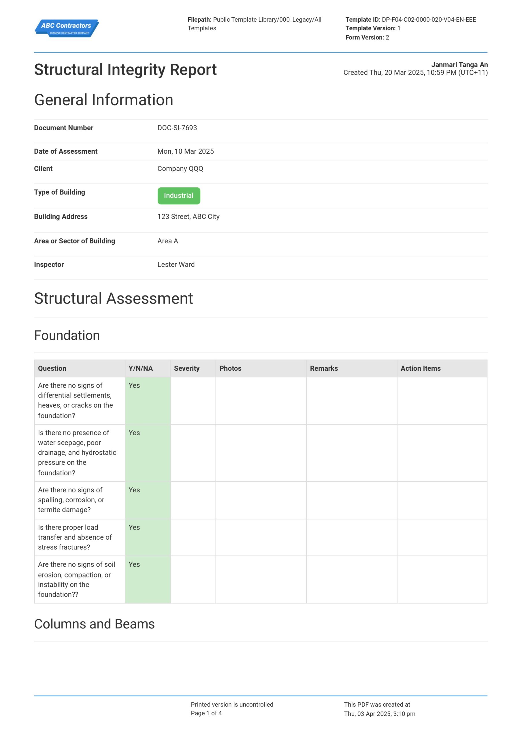 Structural integrity report template