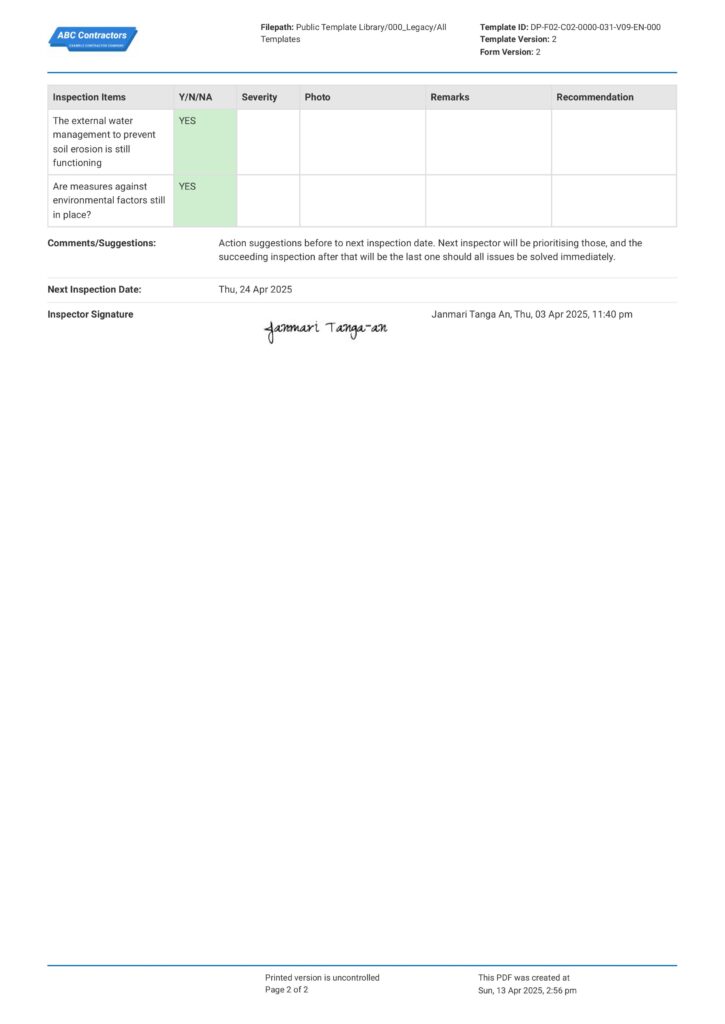 Foundation Inspection Checklist