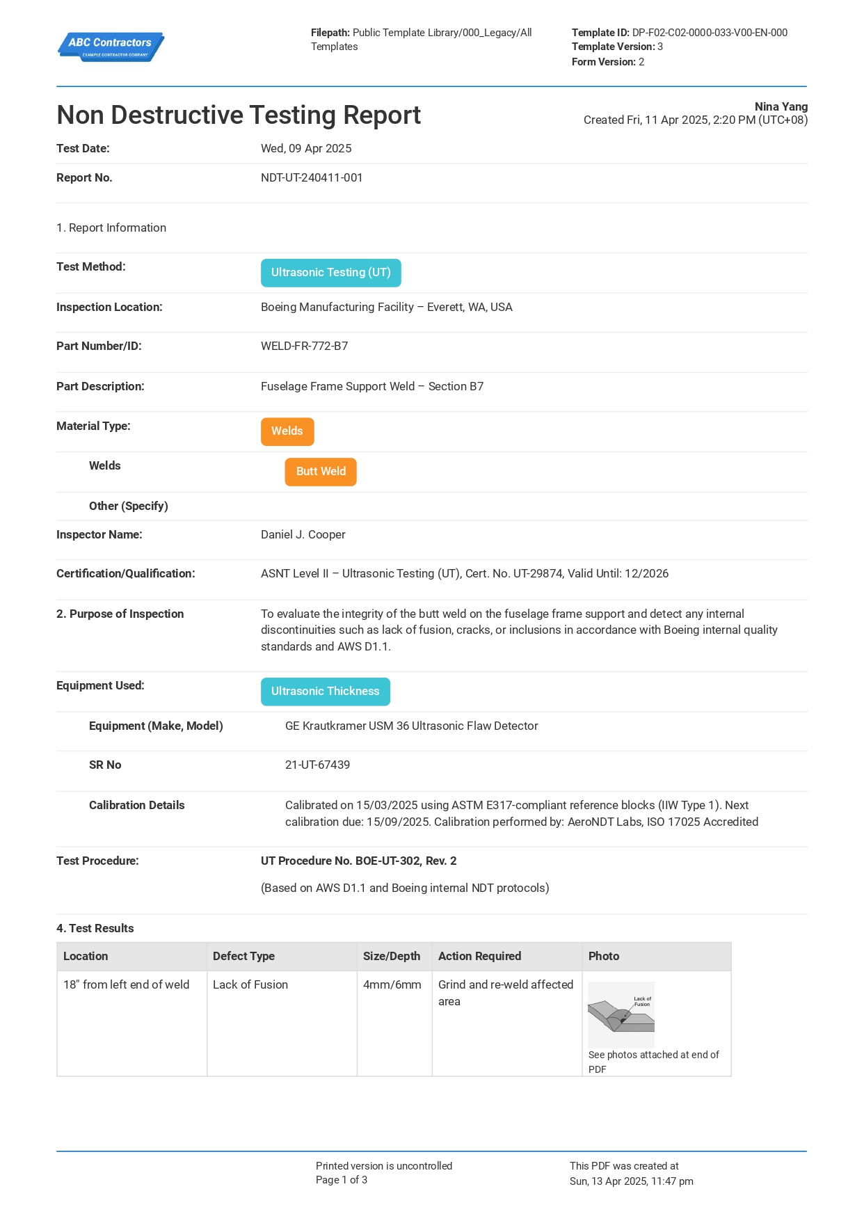 Non Destructive Testing Report PDF