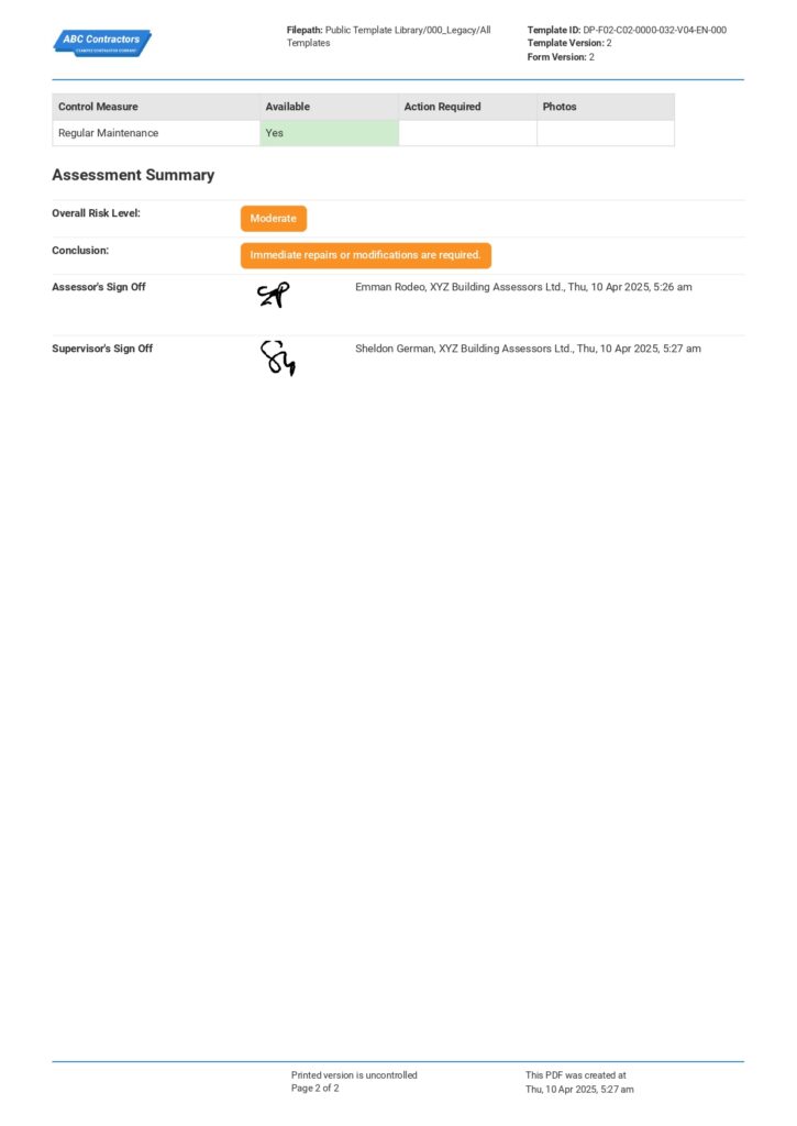 Structural Risk Assessment Form