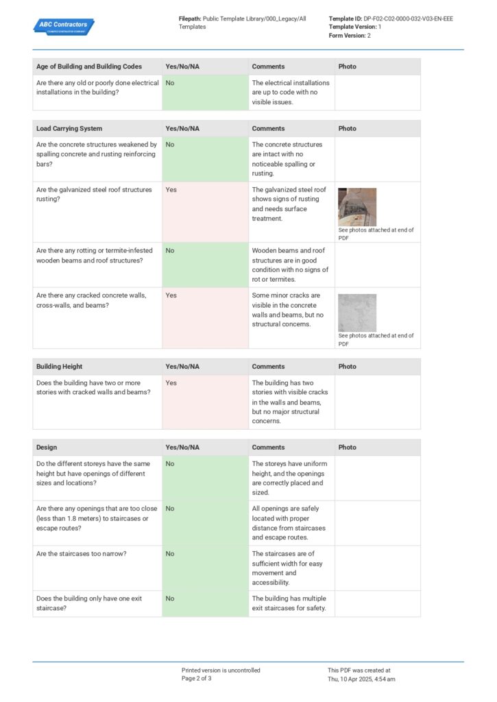 Structural Safety Inspection Checklist Structural Safety Inspection Checklist