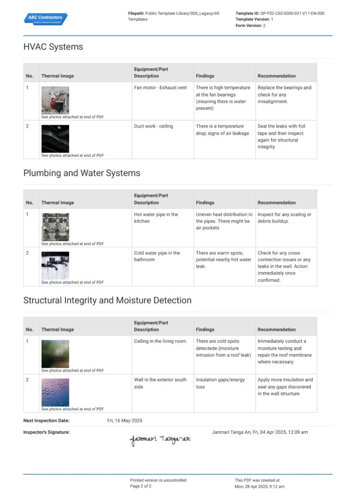 Thermal Imaging Inspection Report