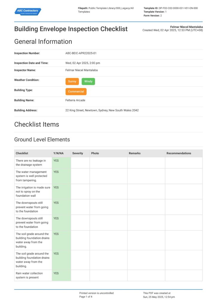 Building Envelope Inspection Checklist