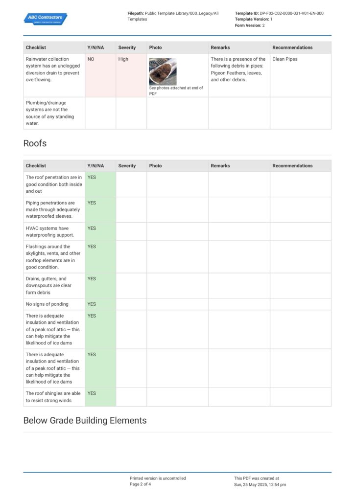 Building Envelope Inspection Checklist
