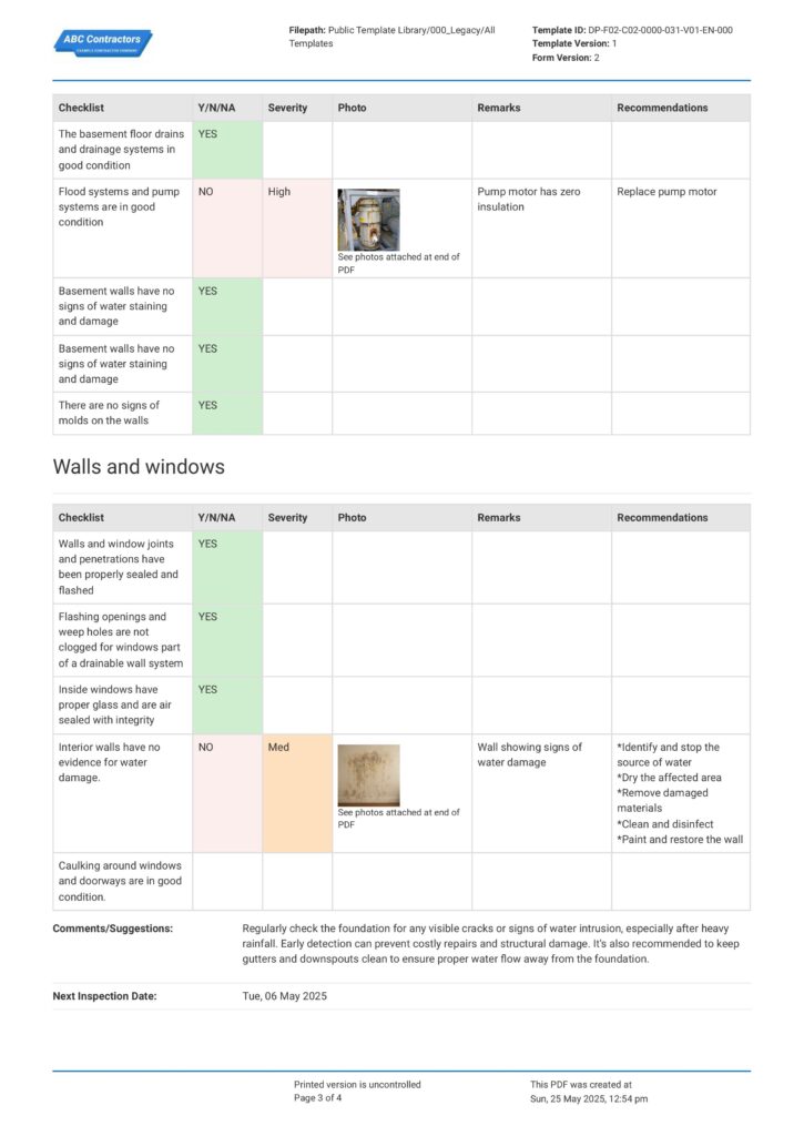 Building Envelope Inspection Checklist