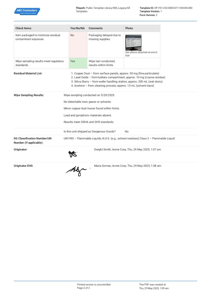 Equipment Decontamination Checklist Equipment Decontamination Checklist