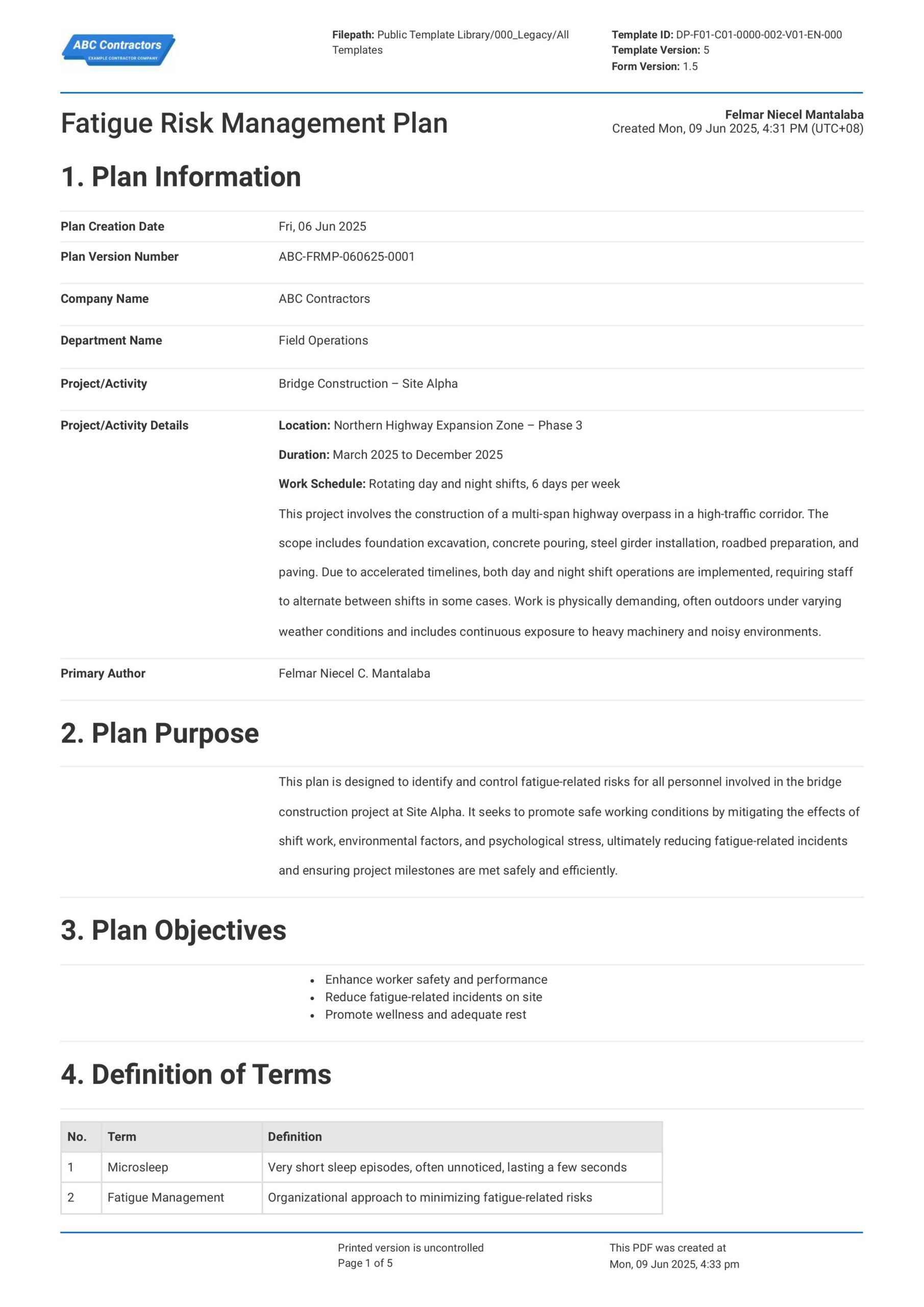Fatigue Risk Management Plan