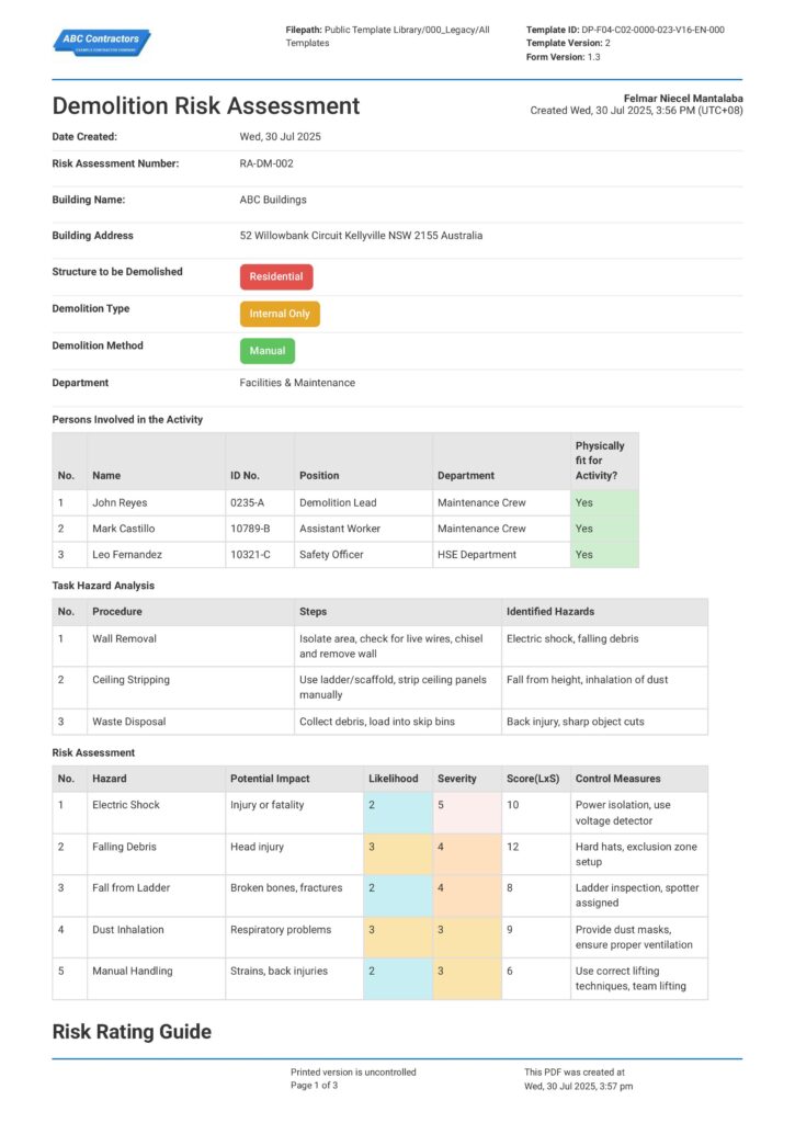 Demolition Risk Assessment