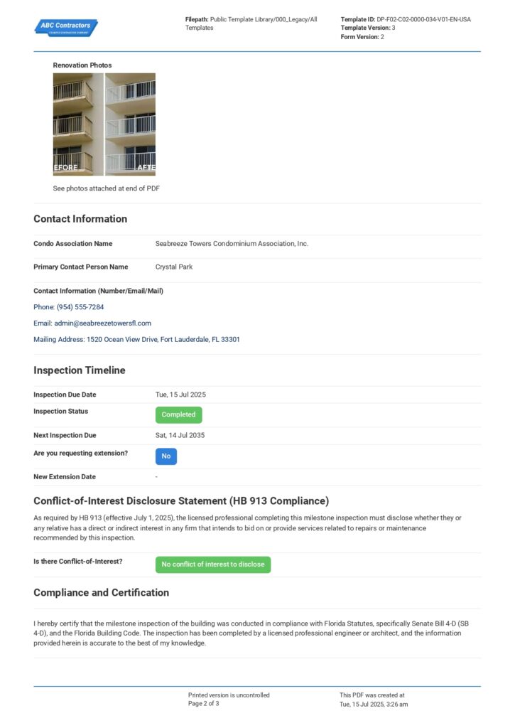 Florida Milestone Building Information Record