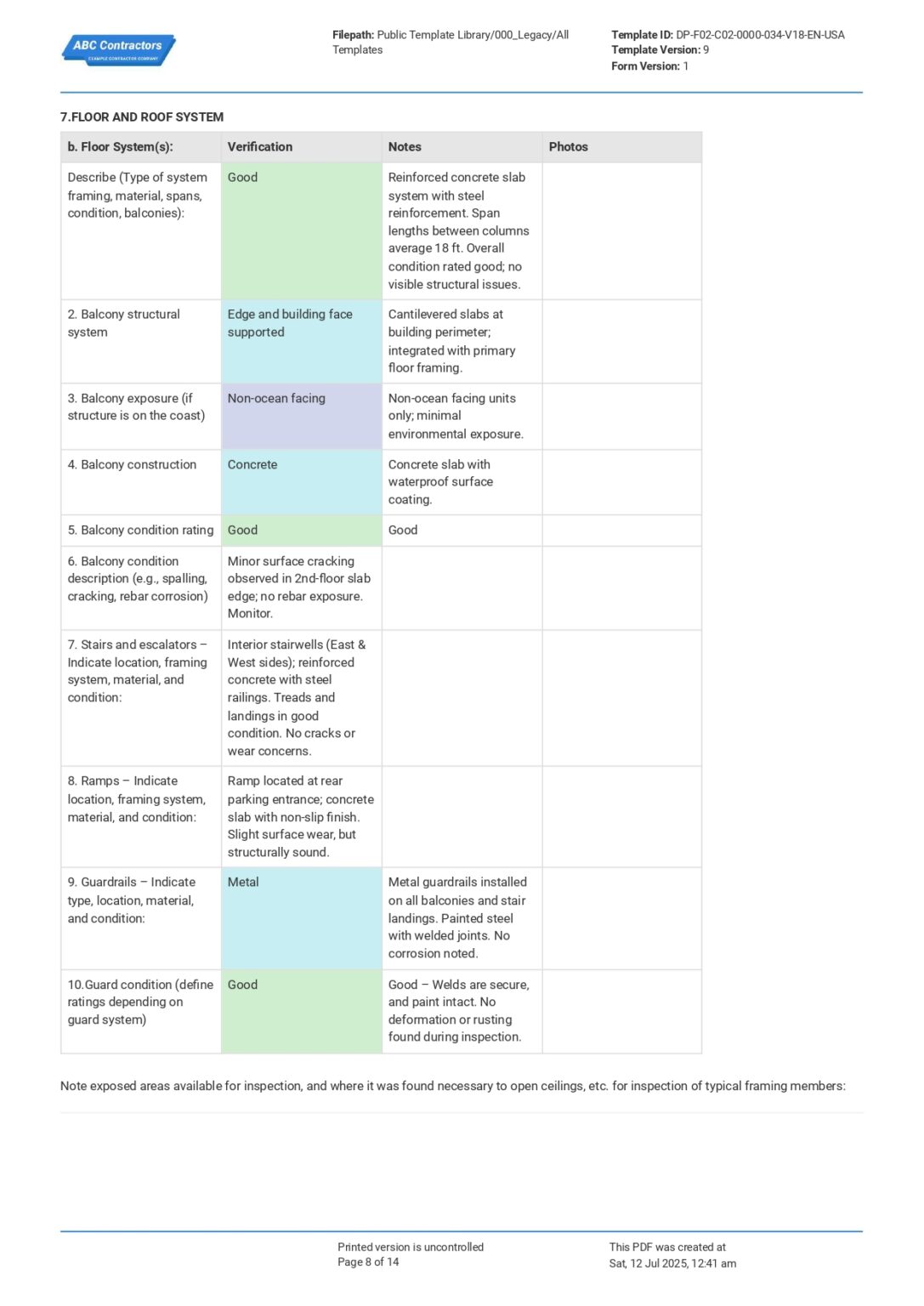 Florida Milestone Inspection Report Template - PDF Building Code