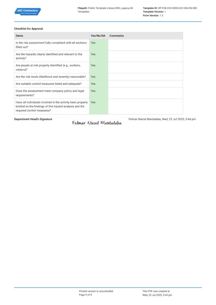 Forklift Safety and Risk Assessment Form Forklift Safety and Risk Assessment Form