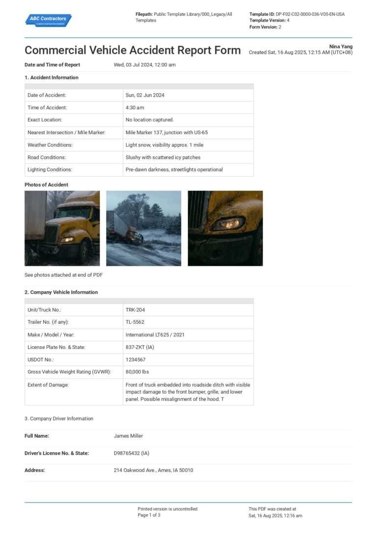 Cnc Crash Form.pdf Commercial Vehicle Accident Report Form Template
