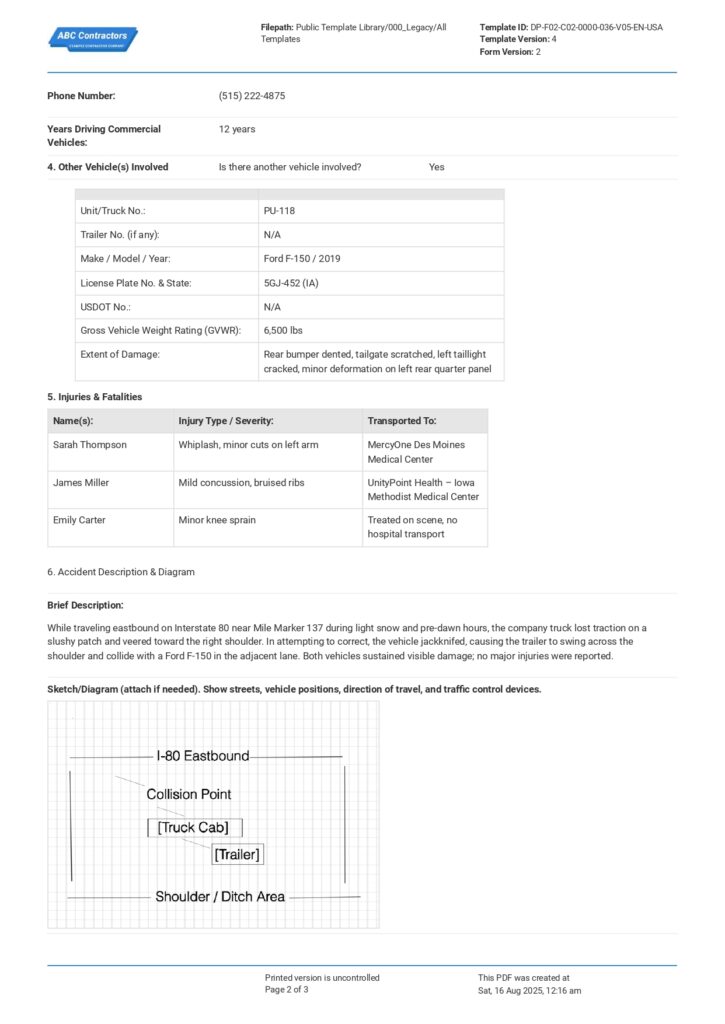 Commercial Vehicle Accident Report Form