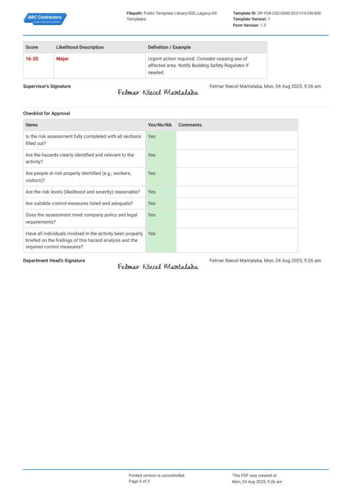 Concrete Pump Risk Assessment