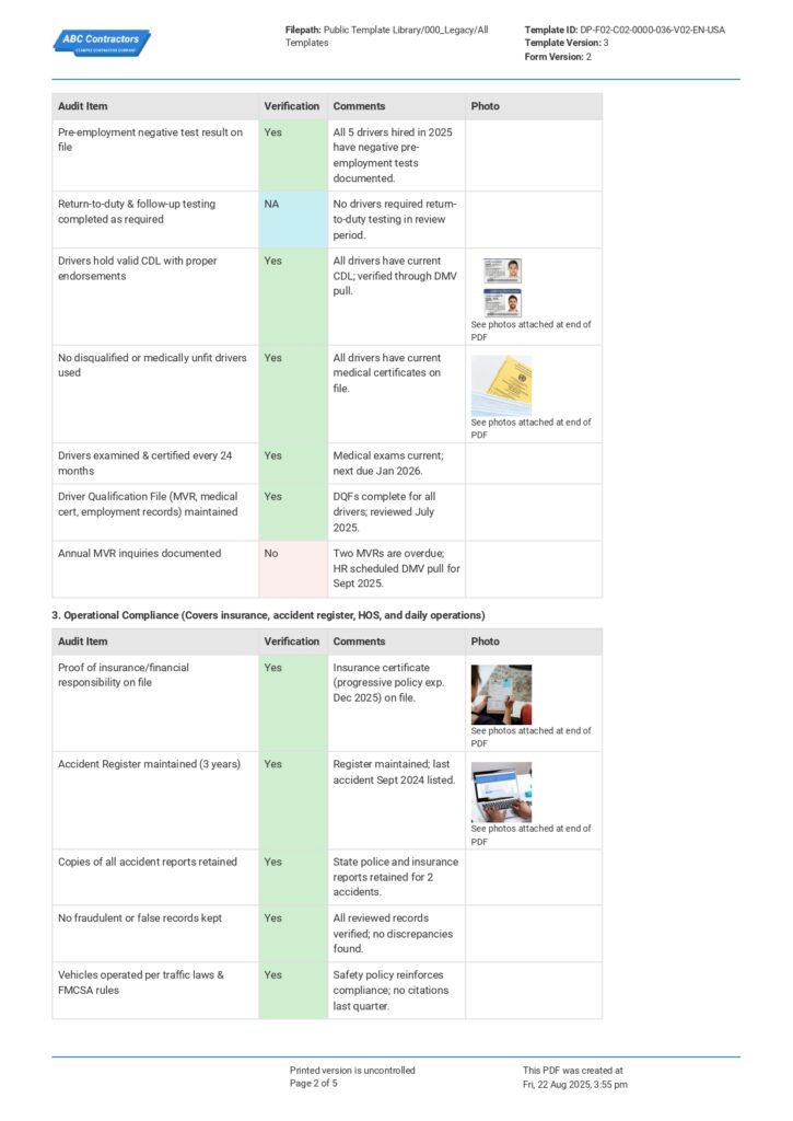 DOT Compliance Audit Checklist