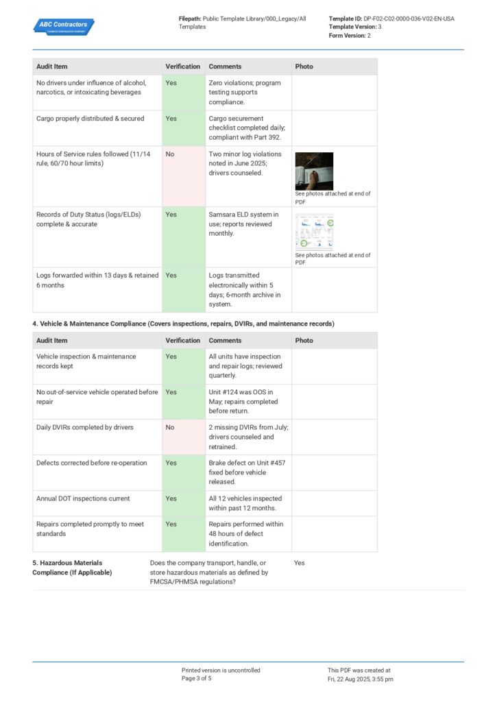 DOT Compliance Audit Checklist