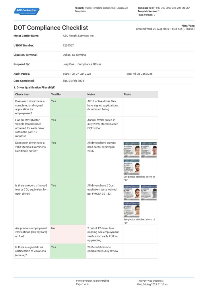 DOT Compliance Checklist