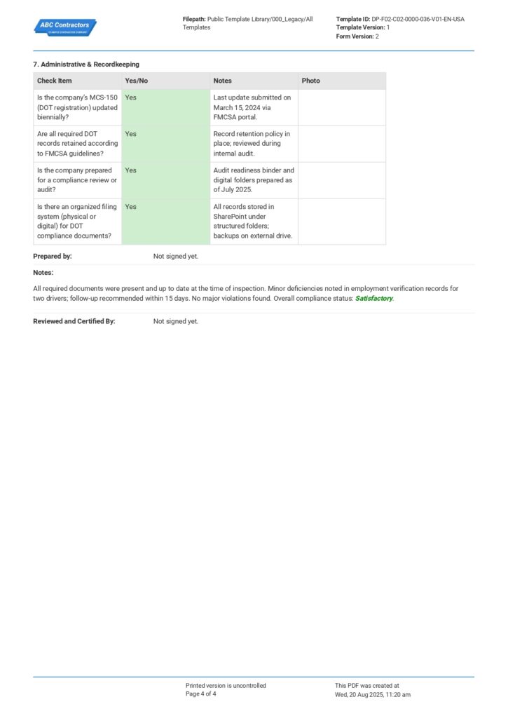 DOT Compliance Checklist