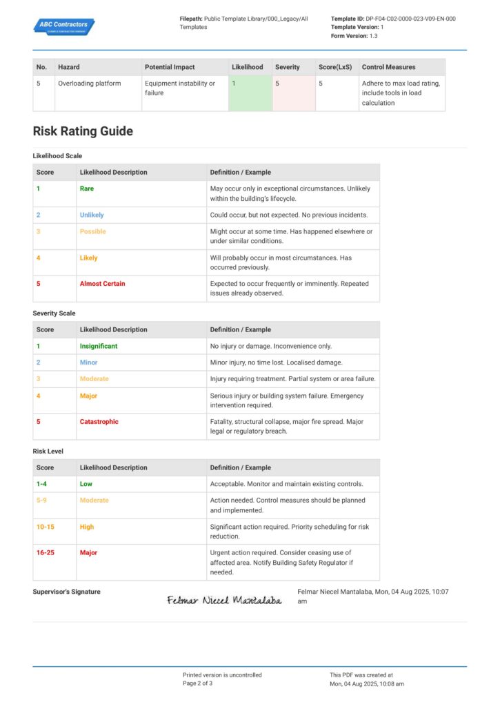 MEWP (Mobile Elevating Work Platform) Risk Assessment